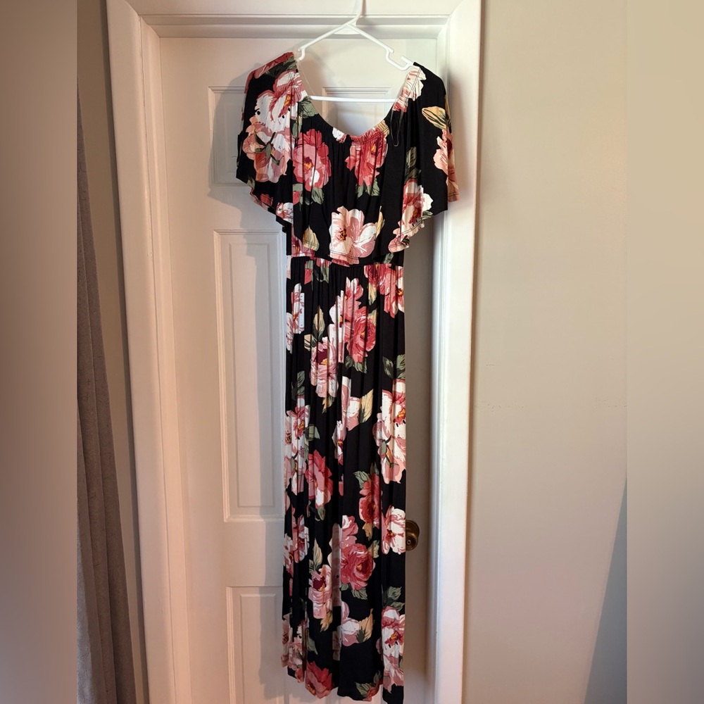Red Dress Boutique Black and Pink Floral Maxi Dress